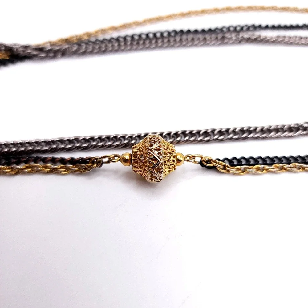 Celebrity‎ NY Triple Strand Necklace Mixed Metal Vintage